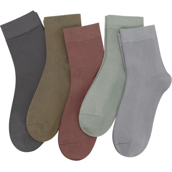 Women 5 Pairs Assorted 2 Crew Thin Ankle Height Anti Odor Soft Ankle Socks - Picture 1 of 6